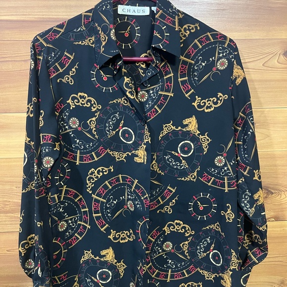 Chaus Tops - Chaus Black and Gold Button up